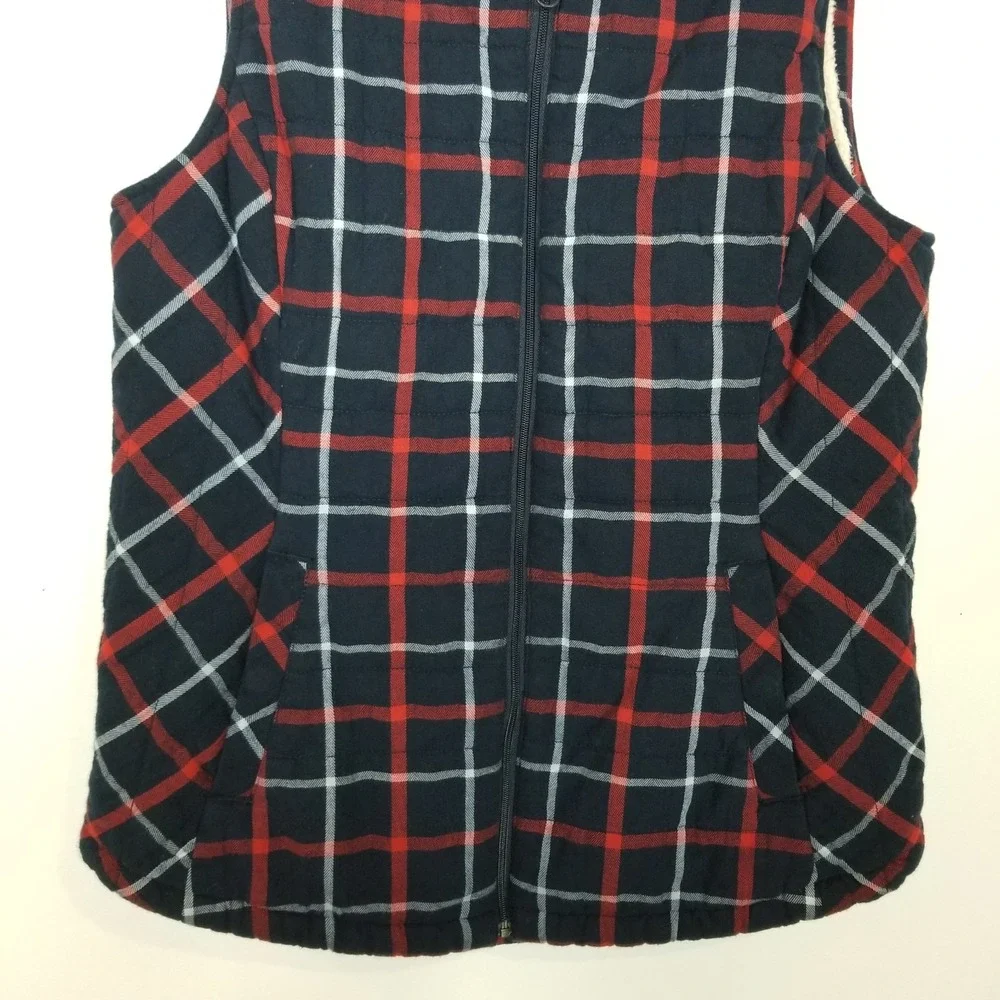 Duluth Trading Co Women's Fleece Lined Plaid Vest Sz M‎ Cotton Zip Up Outdoor